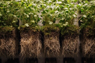 Exploring plant roots thriving in a vertical garden showcasing organic gardening methods and sustainable growth practices