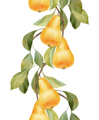 Seamless border illustration of hand-drawn yellow pears