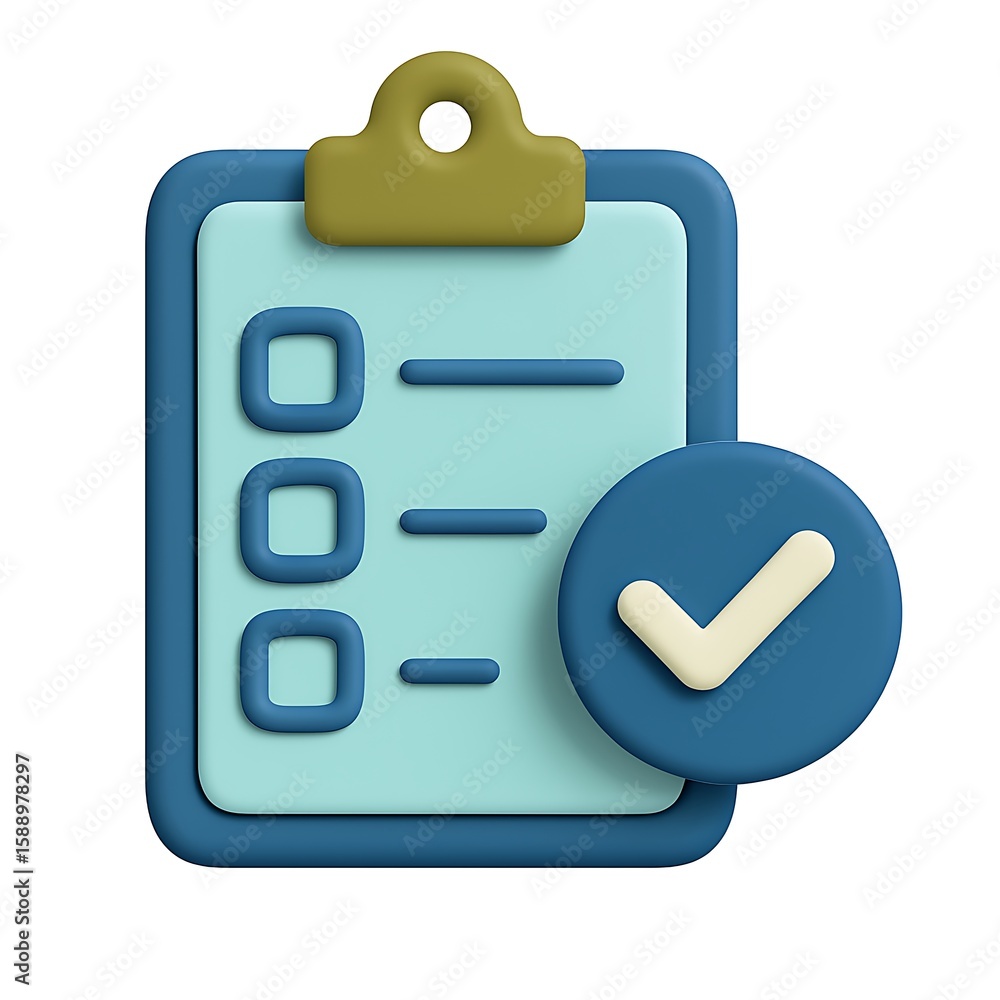 Aufkleber 3d checklist icon with completed tasks and checkmark isolated on white background