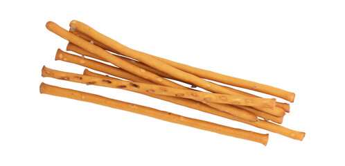 heap of salty cracker pretzel sticks isolated on white background