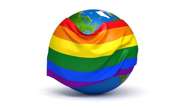 Earth draped with a rainbow flag