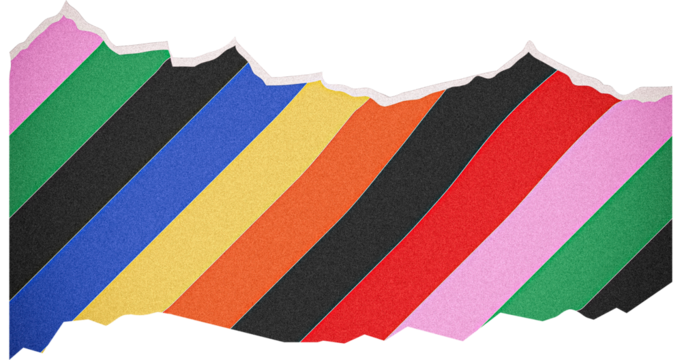 Striped Rainbow Cut Out piece of Paper with Collage texture