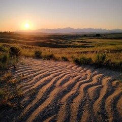 Naklejka premium Sunrise over rolling hills and dunes