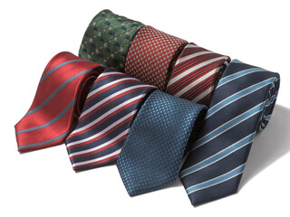 Assortment of rolled up neckties in various patterns and colors 2