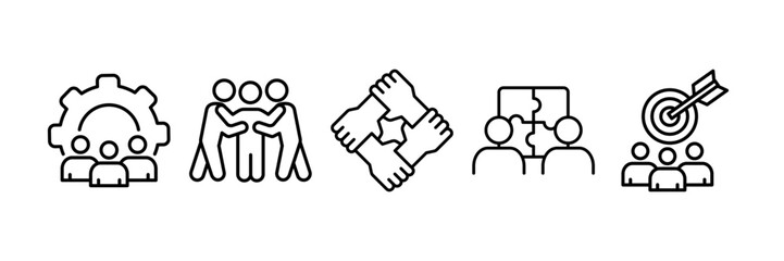 Teamwork Icon Set Multiple Style Collection, Containing design Teamwork, Team Huddle, United Hands, Collaboration, Team Goals