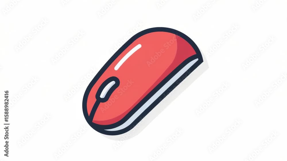 Poster a red computer mouse sitting on a white surface, ready for use