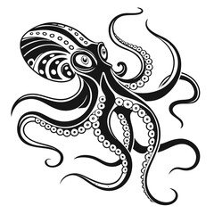 Fototapeta premium Stylized black and white octopus illustration