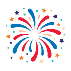 Colorful Firework Burst with Stars – Red, Blue, and Orange Vector Illustration