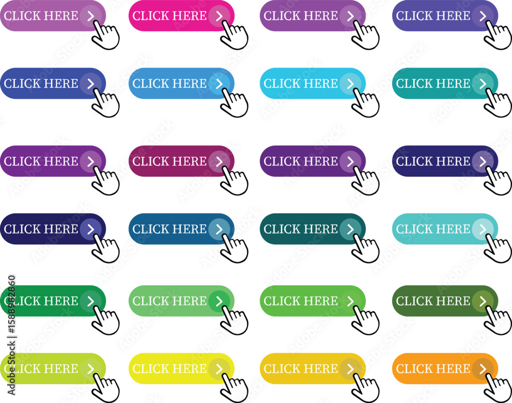 Fototapete Click Here Button Icon set.Pointer Click button. Modern action button mouse click symbol. Computer mouse click cursor or Hand pointer symbol. Cursor arrow icon. Clicking finger. Vector illustration.