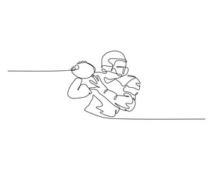 One line drawing of football quarterback preparing to throw the ball. Continuous line art style ideal for sports prints, minimalist posters, and vector illustrations.