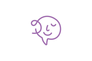 A clever monoline logo where a chat bubble subtly forms the outline of a human head or face. Symbolizes communication, thought, AI, connection, and user interaction with a minimalist, modern aesthetic