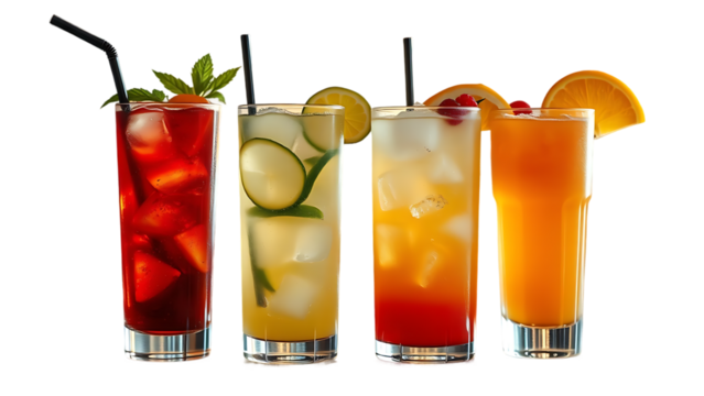 Cuba Libre Long Island Mojito Paloma Tequila Sunrise Screwdriver cocktail transparent set bundle iso
