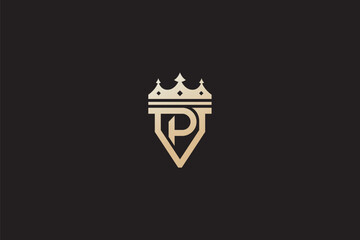 A refined and modern logo featuring the letter "P" crowned with a sleek, minimalist crown. This design conveys elegance, authority, and prestige, making it ideal for luxury brands, personal branding, 