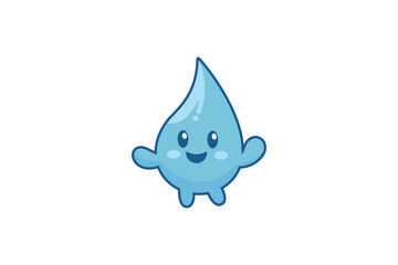 Logo design of a friendly droplet mascot with arms raised and a smiling face, conveying approachability and freshness.