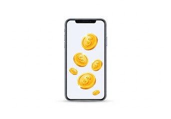 "Money Pop!" &ndash; Isometric Flat Vector Phone with Gold Dollar Coins Erupting (Minimal Fintech Cartoon Style).