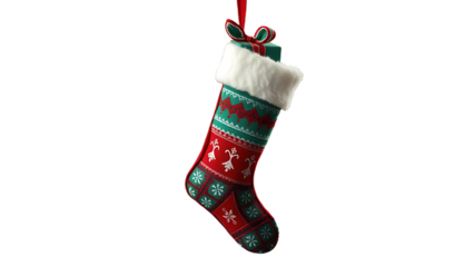 Christmas Eve gift stocking sock green blue red set cutout isolated on transparent background Winter