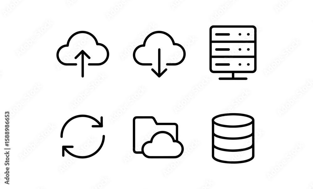 Poster minimalist cloud computing icons set for digital storage and data management