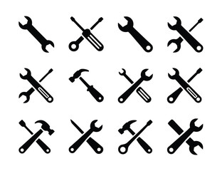 Wrench Screwdriver Hammer Tools Icons Set