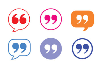 Colorful Quotation Mark Icon Set – Speech Bubble Quote Symbols for Social Media and Design