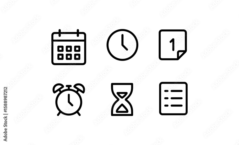 Poster minimalist time and date icons set for planning and scheduling