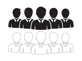 Business Team Icon Set – Group of People Silhouettes in Suit Vector Collection