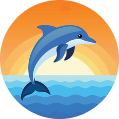 flat vector dolphin jumping from ocean under soft