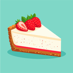 Delicious vector illustration of a slice of strawberry cheesecake, perfect for menu design, dessert posters, or illustrating sweet treats.