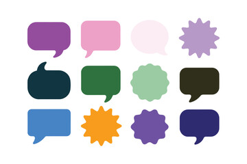Colorful Speech Bubble and Badge Set – Flat Vector Icons for Social Media and Chat Designs