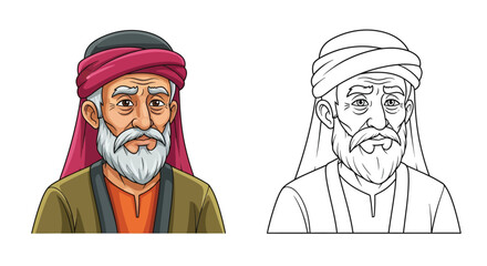 The Fisherman Character Coloring Page with Both Colored and Detailed Outline Styles for Kids