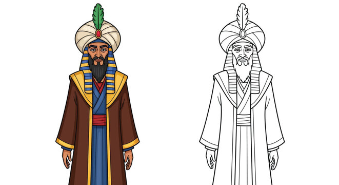 The Vizier Character Coloring Page with Both Colored and Detailed Outline Versions for Kids