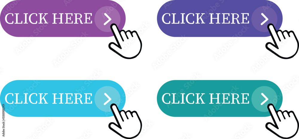 Fototapete Click Here Button Icon set.Pointer Click button. Modern action button mouse click symbol. Computer mouse click cursor or Hand pointer symbol. Cursor arrow icon. Clicking finger. Vector illustration.