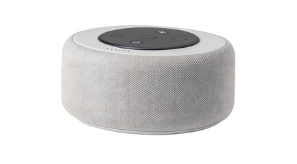 Modern cylindrical smart speaker with fabric texture isolated on transparent background