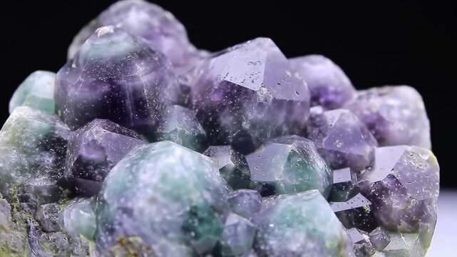 Cluster of natural fluorite mineral stones with black background