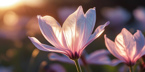 Close-Up of Pink Flower in Warm Sunlight

