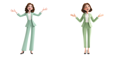 Women in green attire celebrating success isolated on transparent PNG image ideal for teamwork, motivation, or business wins