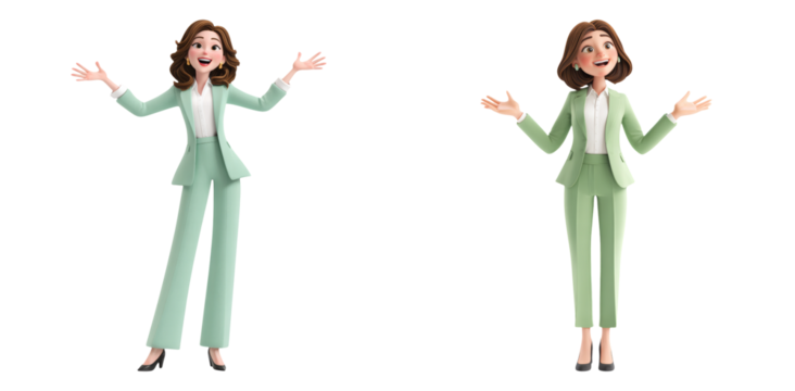 Women in green attire celebrating success isolated on transparent PNG image ideal for teamwork, motivation, or business wins