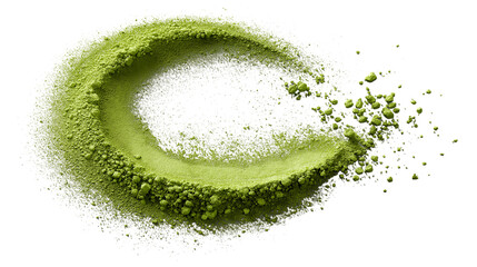 Crescent of Matcha Powder on Transparent Backdrop for Food and Beverage Designs