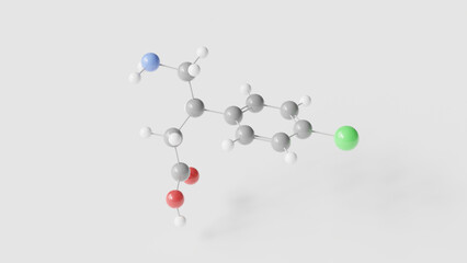 baclofen molecule 3d, molecular structure, ball and stick model, structural chemical formula skeletal muscle relaxant