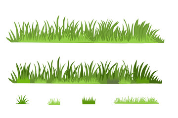 Vector Set of Green Grass Borders and Isolated Grass Design Eco and Organic Logo Elements on a transparent background