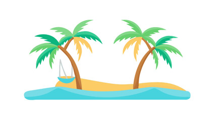 Tropical island getaway with palm trees and hammock vector illustration for summer vacation design needs