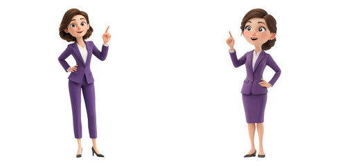 Two confident women in purple suits posing isolated on transparent PNG image ideal for startup branding or modern leadership themes