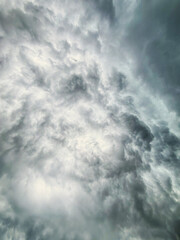 Swirling, bubbling stormy clouds before the rain full frame