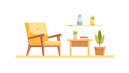 Modern living room interior design with yellow armchair and plants vector illustration for home decor ideas