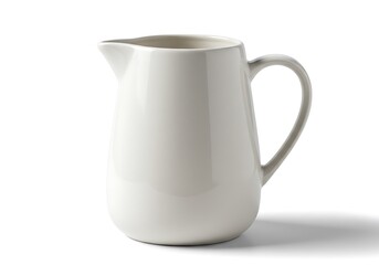 A simple elegant ceramic pitcher with a handle and spout isolated on white background