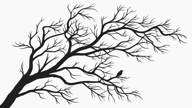 Silhouette tree branch with bird vector art for nature designs and autumn season themed graphic design projects