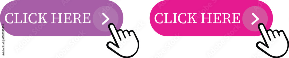 Fototapete Click Here Button Icon set.Pointer Click button. Modern action button mouse click symbol. Computer mouse click cursor or Hand pointer symbol. Cursor arrow icon. Clicking finger. Vector illustration.