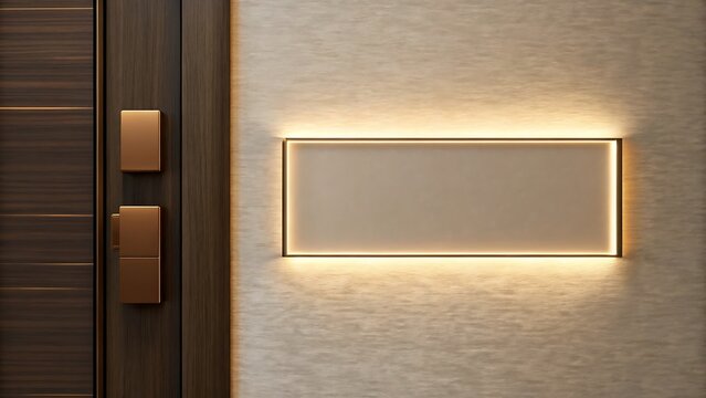 Backlit acrylic nameplate with bronze door hardware