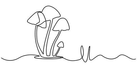 Mushroom One Line Drawing Of Minimalist Vector Icon. Abstract shaped bell mushroom. single line bell mushroom icon. Mushrooms drawing by one continuous line isolated vector
