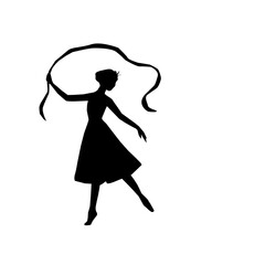 Ballerina Silhouette Set with Ribbon and Flower Props in Elegant Dance Pose. Elegant Ballet Dancer Silhouettes with Accessories. Graceful Female Ballet Dancer Vector Pack. Dancing Girl Silhouette.