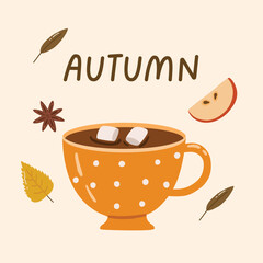 Autumn drinks and desserts, doodle collection, autumn cozy set, design for posters, cards, stickers